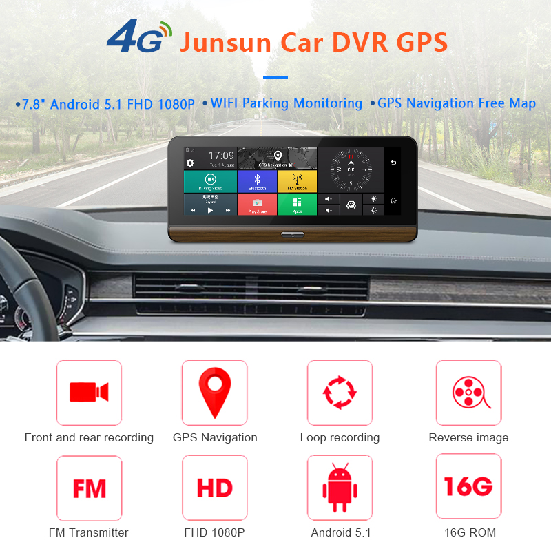 Junsun E31P Car DVR Caméra 4G ADAS 7.80 Android 5.1 Navigateur