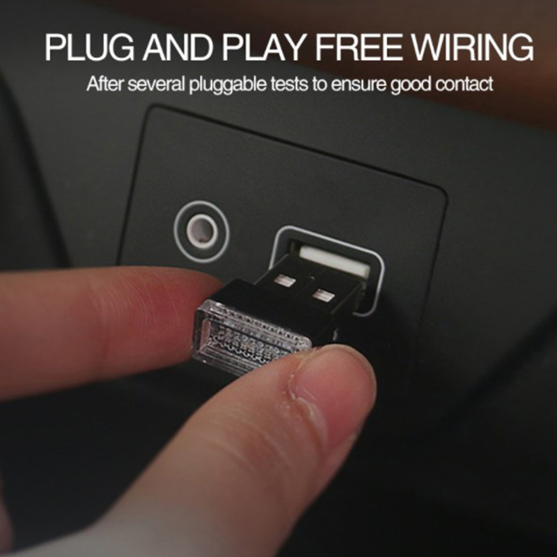 RED Mini LED Car Interior Light Automotive USB Atmosphere Plug and Play Decor